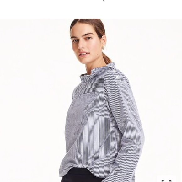 J. Crew Tops - J. Crew Funnel Neck Striped Gray and White Top